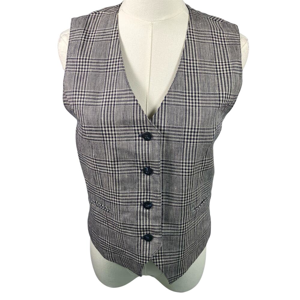 Vintage Y2K‎ Talbots Petites Plaid Linen Vest Women's 6 Button Front USA Made